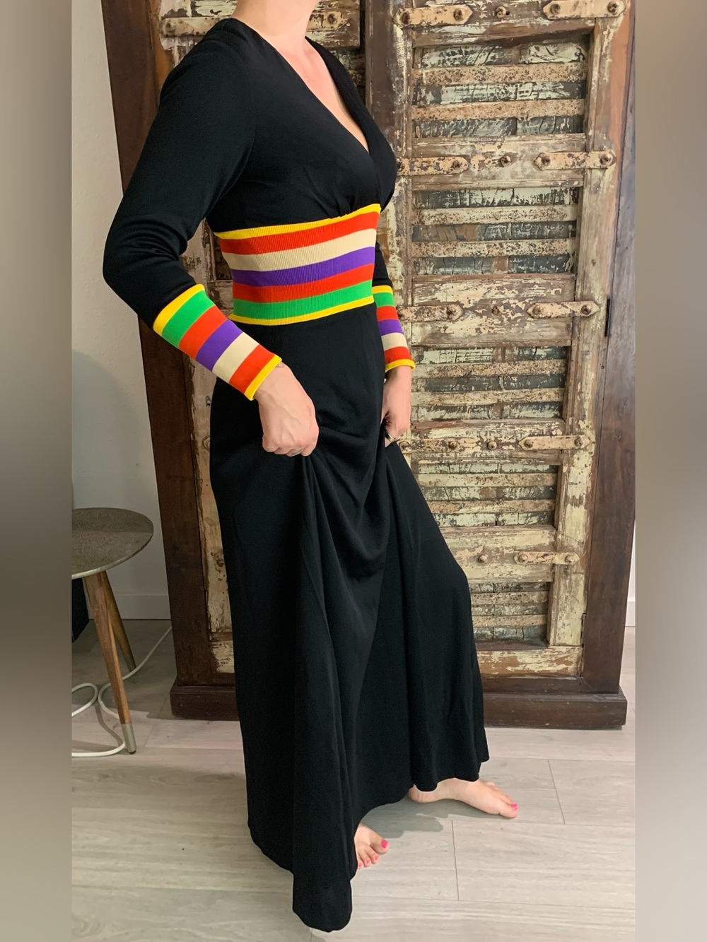 VTG Eve Le Coq 70s Black Knit Disco Glam Maxi Dress, Mod Hostess, Boho Chic, S/M - Picture 13 of 14